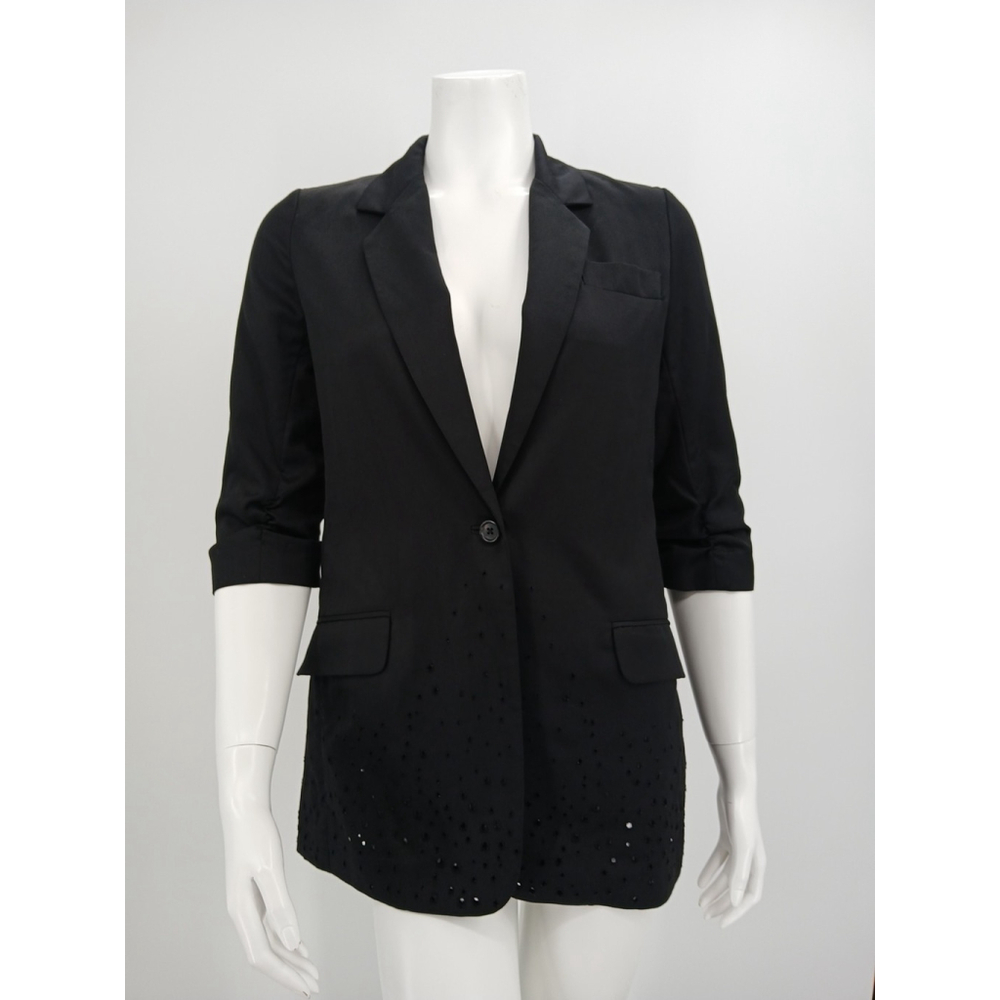 Elizabeth & James Black Wool Boyfriend Blazer Cut Out Lightweight Ruched 2